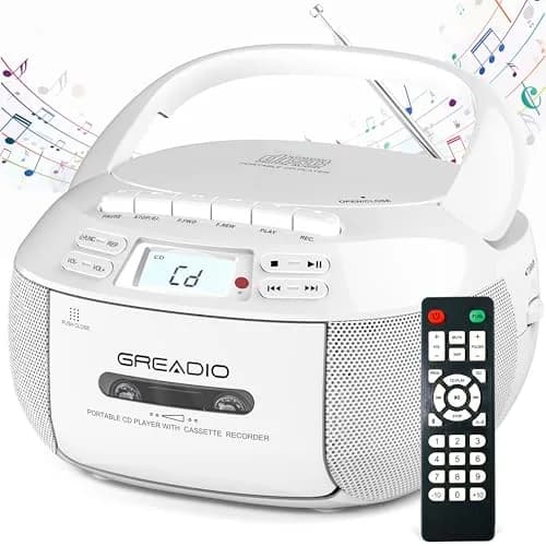 Greadio CD Player Boombox Cassette Player Combo with Bluetooth, AM/FM Radio | 3W Dual Speakers, Portable, Classic Design - main product image