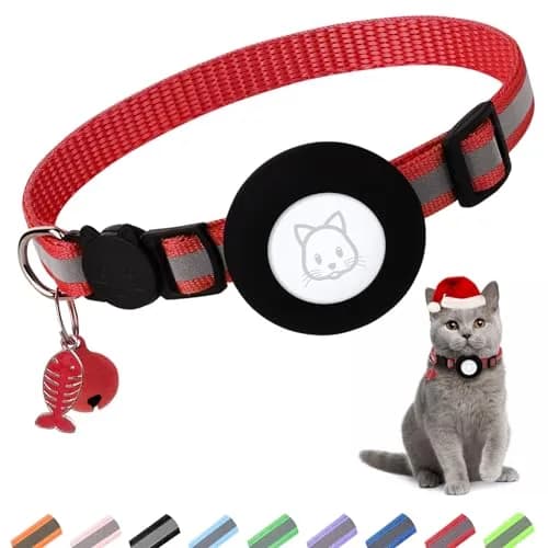 SimpleThings Red Airtag Cat Collar with Bell & Safety Buckle | Reflective Nylon, Adjustable 22-35cm thumbnail 1
