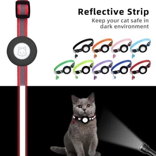 SimpleThings Red Airtag Cat Collar with Bell & Safety Buckle | Reflective Nylon, Adjustable 22-35cm thumbnail 5