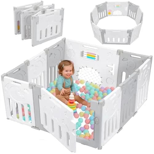 Dripex Baby Playpen 10-Panel Foldable Grey White | Safe, Adjustable & Educational Play Area thumbnail 1