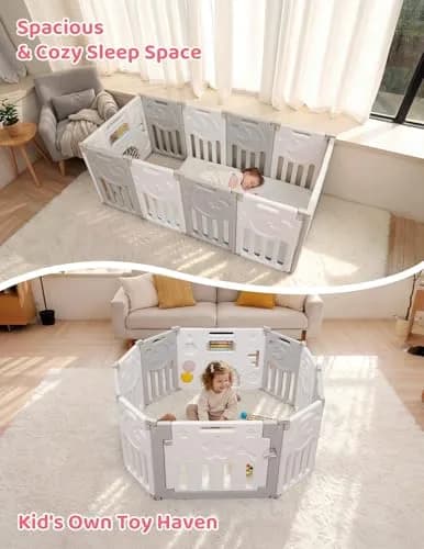 Dripex Baby Playpen 10-Panel Foldable Grey White | Safe, Adjustable & Educational Play Area thumbnail 6