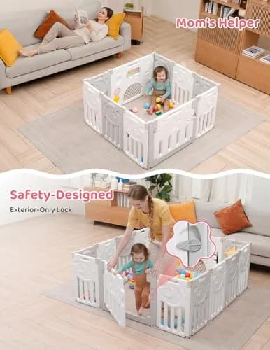 Dripex Baby Playpen 10-Panel Foldable Grey White | Safe, Adjustable & Educational Play Area thumbnail 7