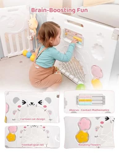 Dripex Baby Playpen 10-Panel Foldable Grey White | Safe, Adjustable & Educational Play Area thumbnail 8
