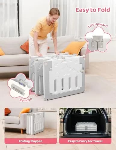 Dripex Baby Playpen 10-Panel Foldable Grey White | Safe, Adjustable & Educational Play Area thumbnail 3