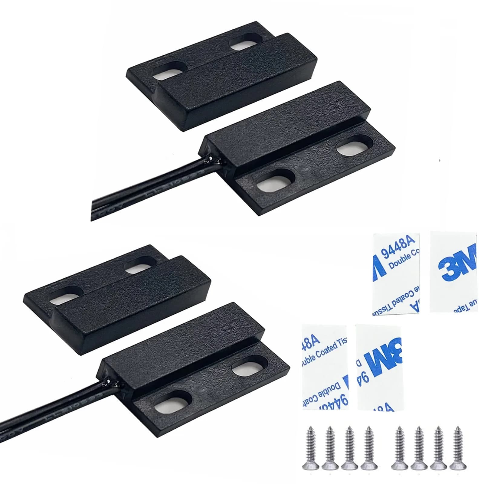 AOAUTO Magnetic Reed Switch 23mm x 14mm x 6mm | Normally Open Wired Door Sensor 2-Pack — Black