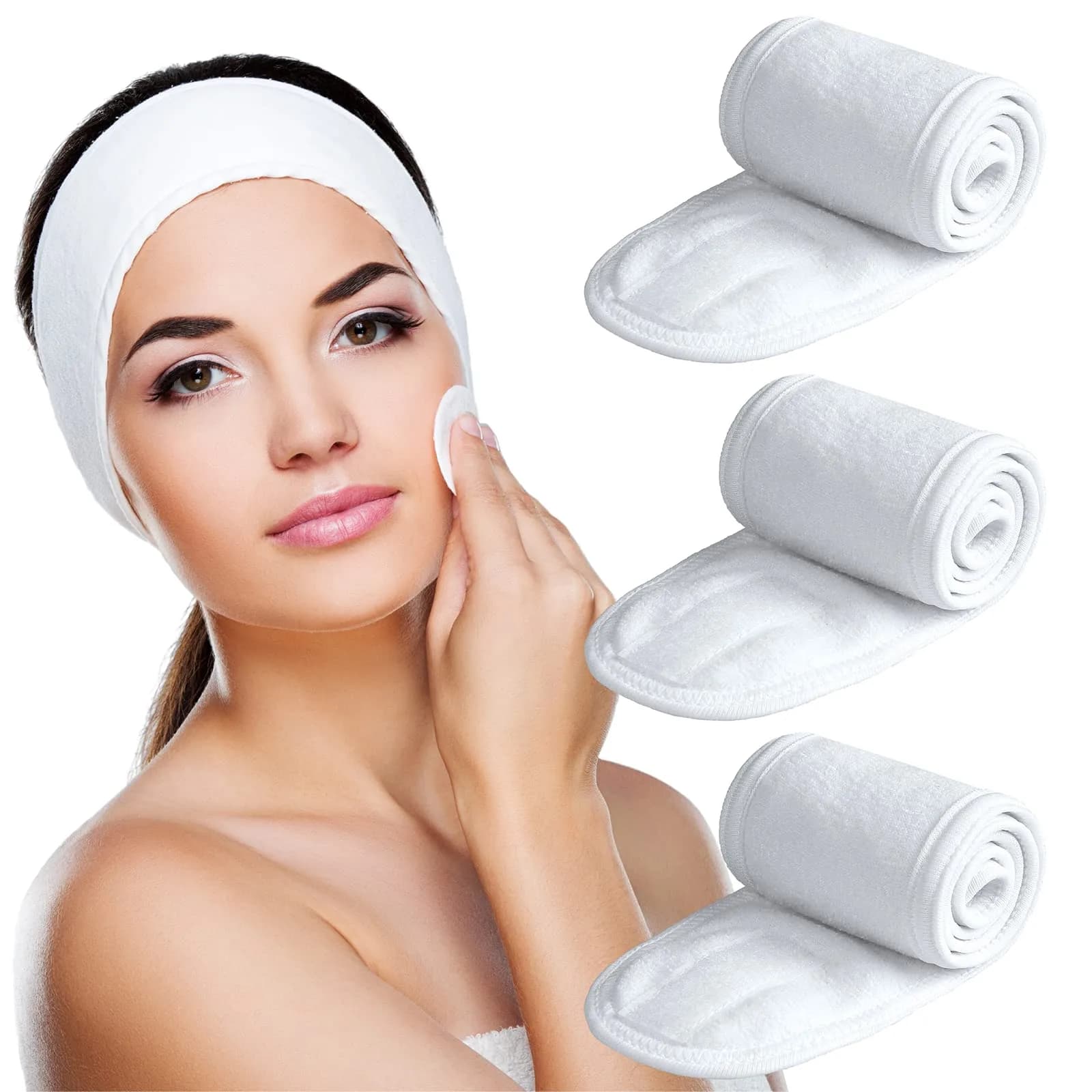 Denfany Ultra Soft Spa Headband 3 Pack | Adjustable Terry Cloth for Face Washing & Makeup - main product image