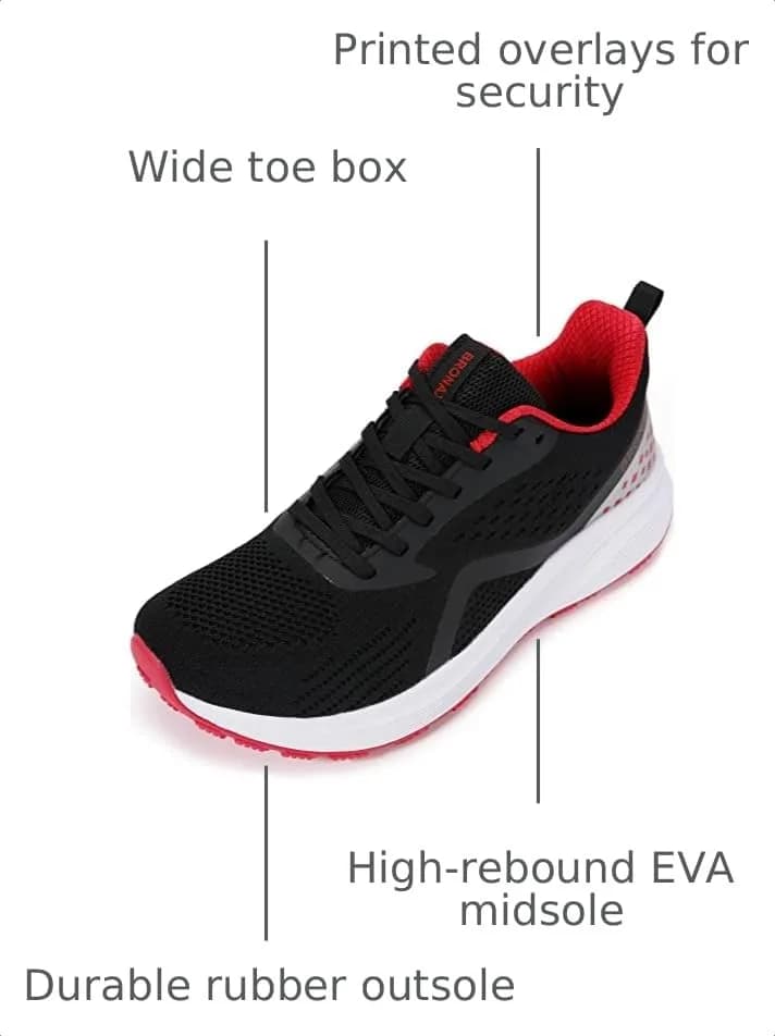 BRONAX Men's Wide Toe Box Tennis Shoes 12 Black Red | Supportive, Breathable & Durable for Active Men thumbnail 3
