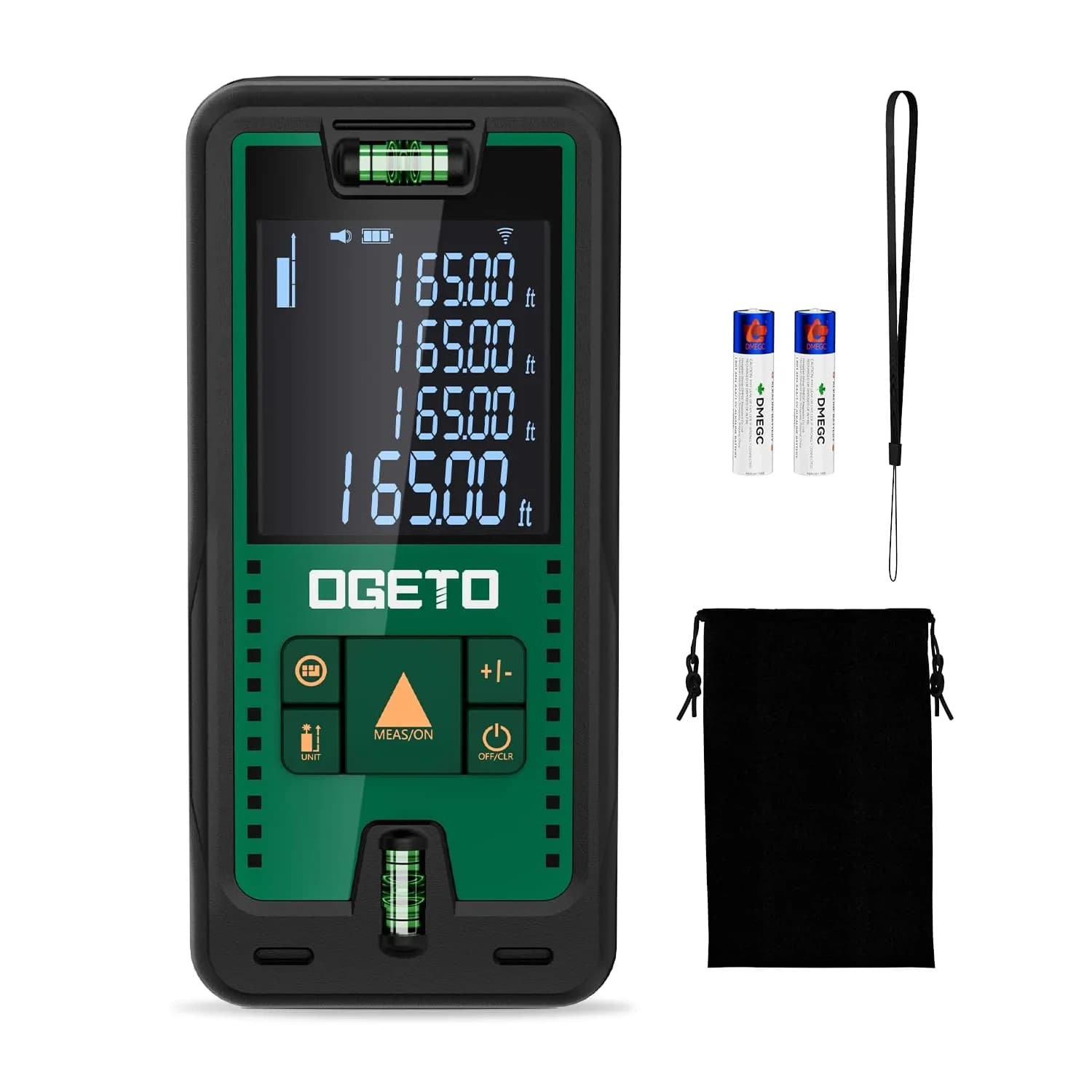 Ogeto Laser Distance Meter 165ft (50m) with Dual Bubble Levels & Pythagorean Mode | Accurate Digital Measuring Tool