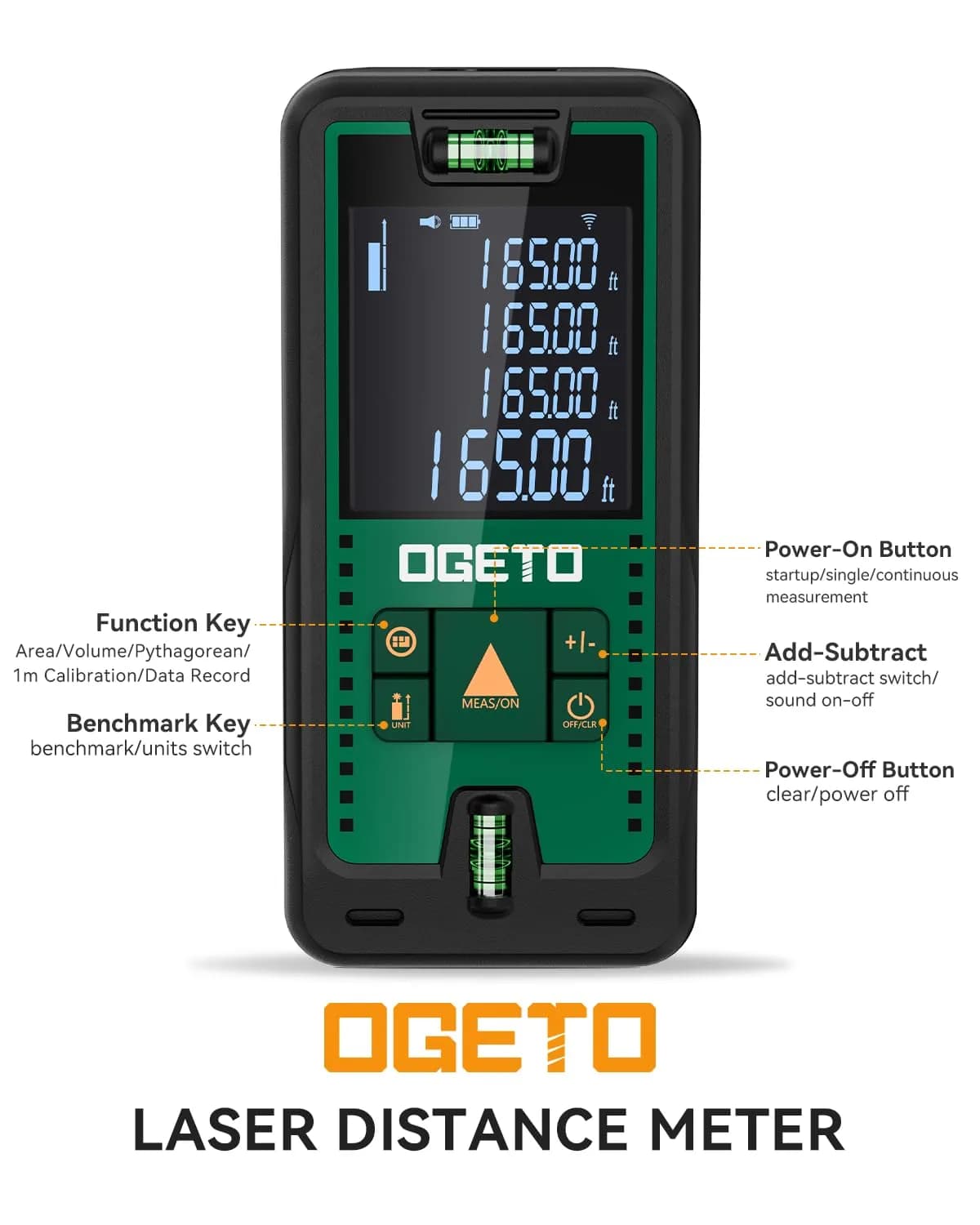 Ogeto Laser Distance Meter 165ft (50m) with Dual Bubble Levels & Pythagorean Mode | Accurate Digital Measuring Tool - view 3