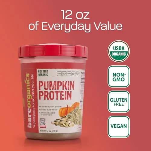 BareOrganics Pumpkin Protein Powder, 12 oz – Non-GMO & Vegan – Gluten Free | Natural plant protein with antioxidants, gluten-free, vegan-friendly, imported from USA thumbnail 6