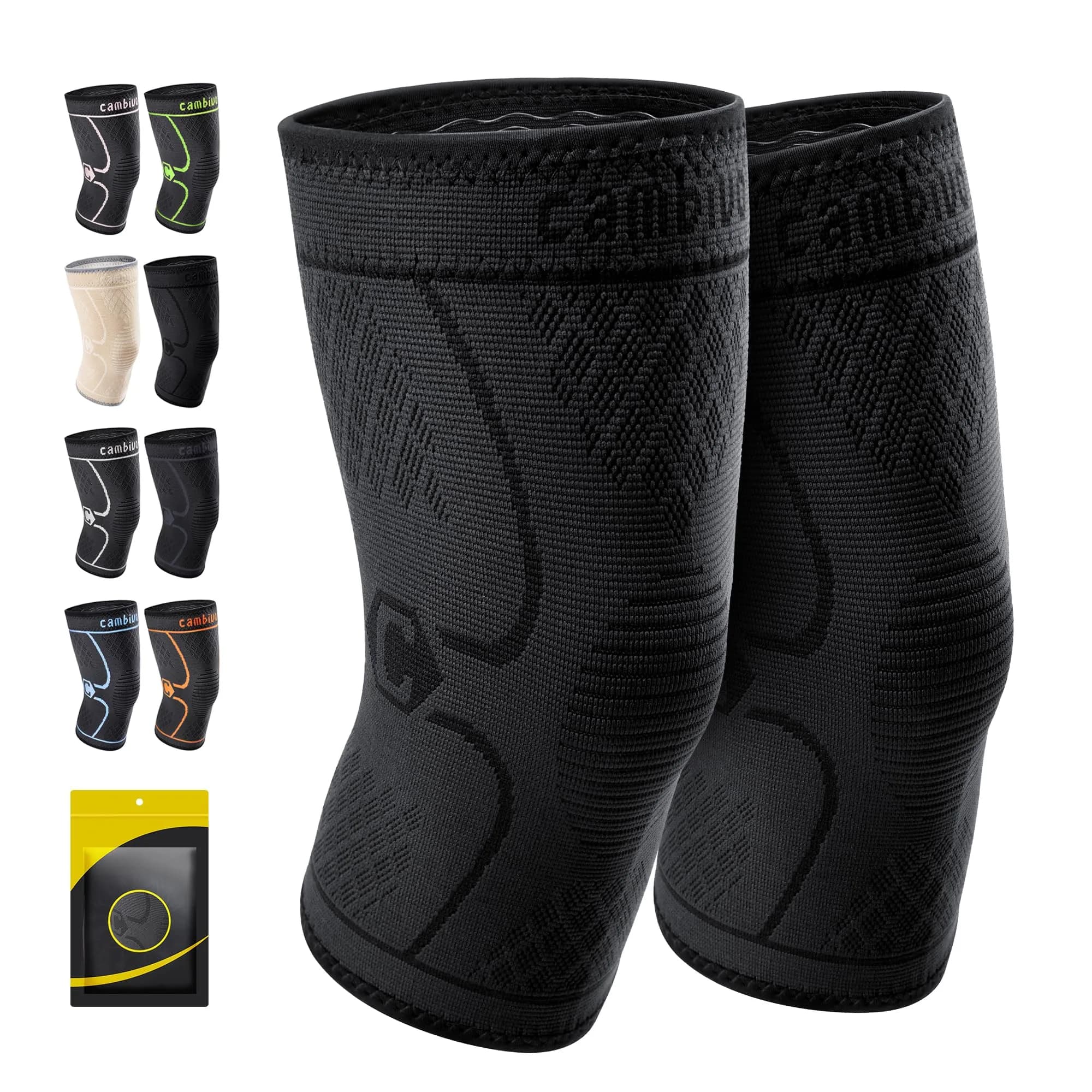 CAMBIVO 2 Pack Knee Brace Compression Sleeve Support | Black, Small (2 Pairs) - main product image