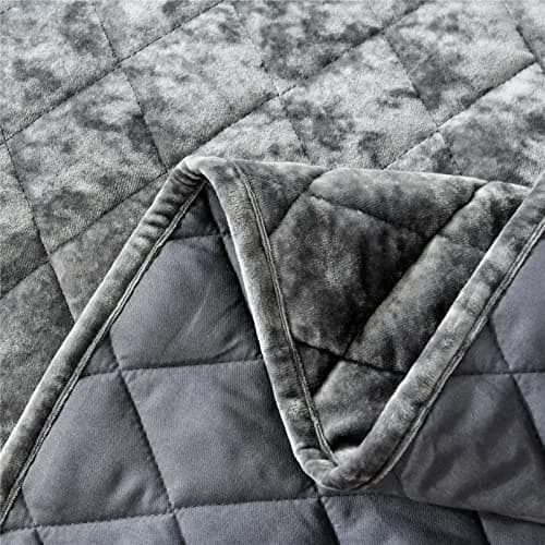 Fredsure Distressed Velvet Quilt Set, 3 Pieces Grey King | Luxurious & All-Season Comfort thumbnail 4