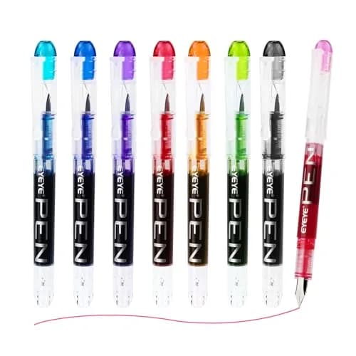 EYEYE Fountain Pens for Writing, Fine Nib, Clear Barrel | Assorted Colors, 0.5mm, Disposable, Smooth Ink thumbnail 1