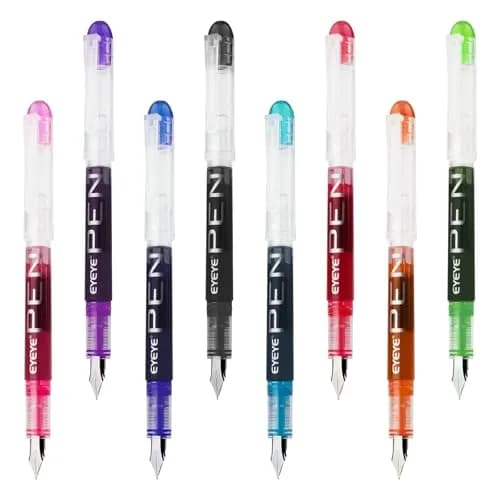 EYEYE Fountain Pens for Writing, Fine Nib, Clear Barrel | Assorted Colors, 0.5mm, Disposable, Smooth Ink thumbnail 2