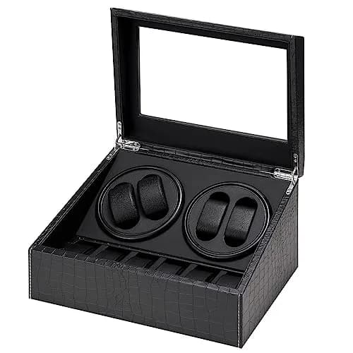 LALAHOO Watch Winder for Automatic Watches, Ultra Quiet Motor, 4 Automatic & 6 Extra Storage, PU Leather Crocodile Style | Perfect for Watch Enthusiasts thumbnail 8