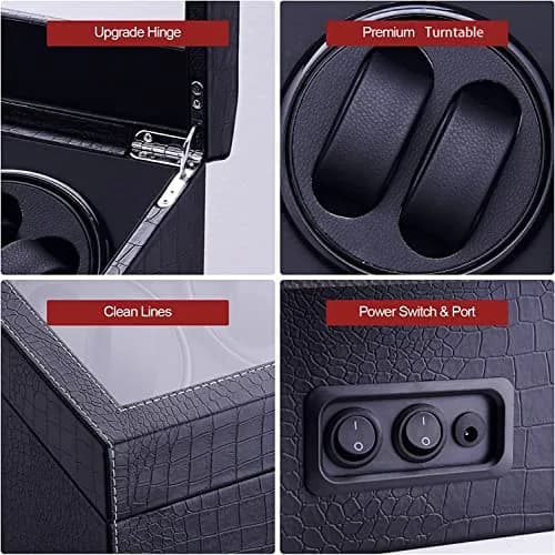 LALAHOO Watch Winder for Automatic Watches, Ultra Quiet Motor, 4 Automatic & 6 Extra Storage, PU Leather Crocodile Style | Perfect for Watch Enthusiasts thumbnail 9