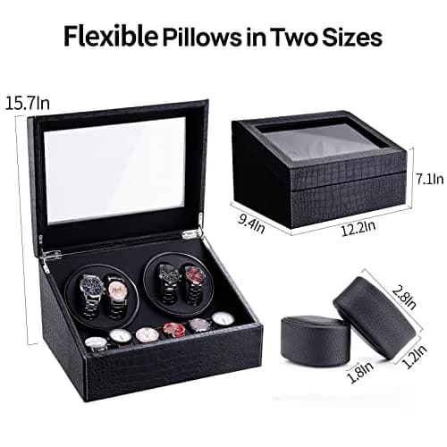LALAHOO Watch Winder for Automatic Watches, Ultra Quiet Motor, 4 Automatic & 6 Extra Storage, PU Leather Crocodile Style | Perfect for Watch Enthusiasts thumbnail 11