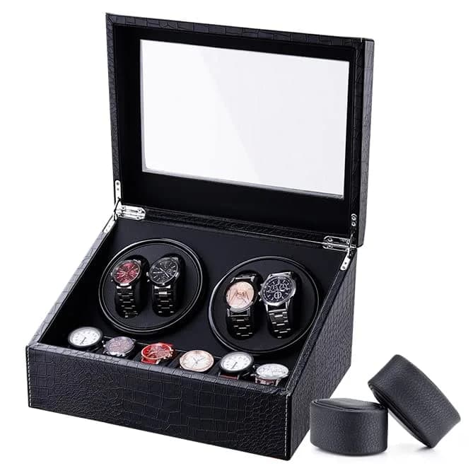 LALAHOO Watch Winder for Automatic Watches, Ultra Quiet Motor, 4 Automatic & 6 Extra Storage, PU Leather Crocodile Style | Perfect for Watch Enthusiasts thumbnail 5