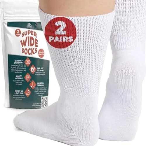 FORTIVO Extra Wide Socks for Swollen Feet | Diabetic Hospital Socks for Men & Women, Non Slip, 2 Pairs, 30" thumbnail 1