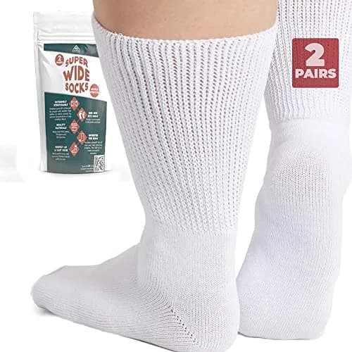 FORTIVO Extra Wide Socks for Swollen Feet | Diabetic Hospital Socks for Men & Women, Non Slip, 2 Pairs, 30" thumbnail 7