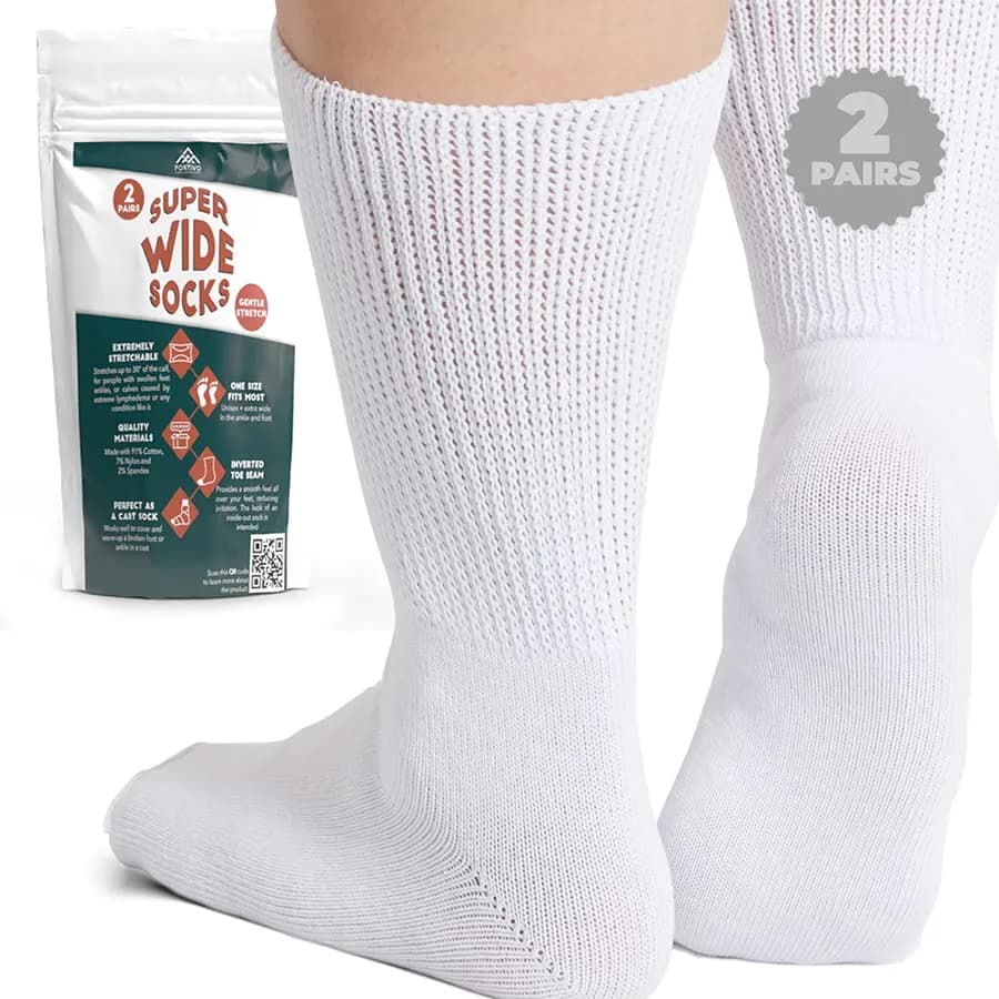 FORTIVO Extra Wide Socks for Swollen Feet | Diabetic Hospital Socks for Men & Women, Non Slip, 2 Pairs, 30" thumbnail 9