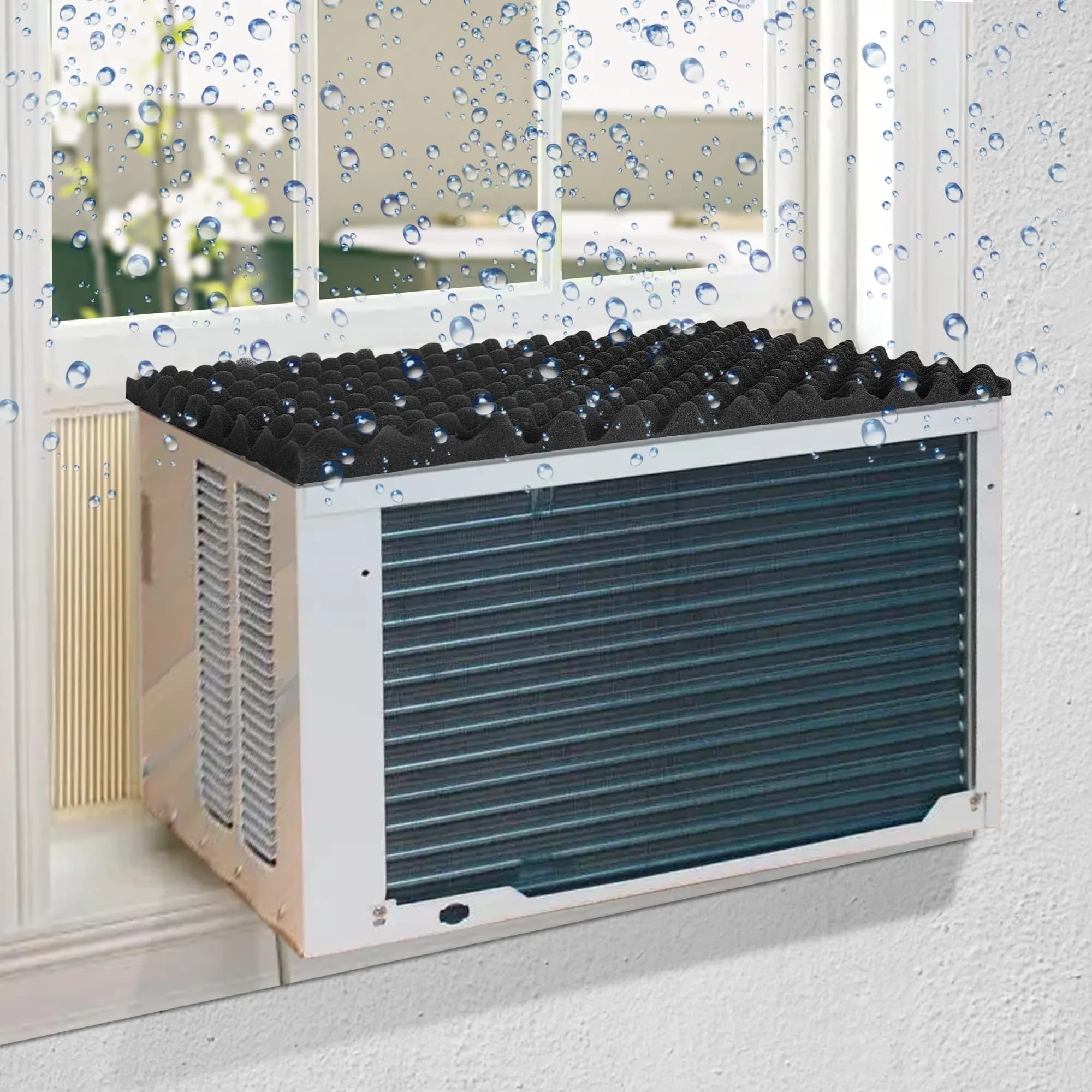LFUTARI Magnetic Air Conditioner Drip Cushion, 23.6"x16.9" Window AC Rain Cover | Prevents Water Dripping Indoors — Black-Wave-B