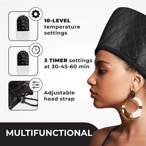 SISWOW Hair Steamer Thermal Heat Cap for Natural Hair | Deep Conditioning & Moisture (110V, 45W, Black) thumbnail 4