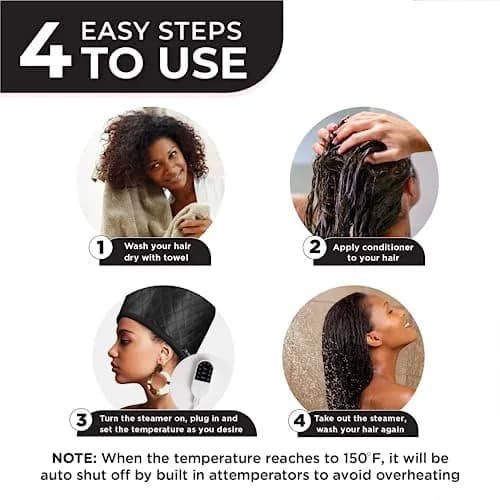 SISWOW Hair Steamer Thermal Heat Cap for Natural Hair | Deep Conditioning & Moisture (110V, 45W, Black) thumbnail 7