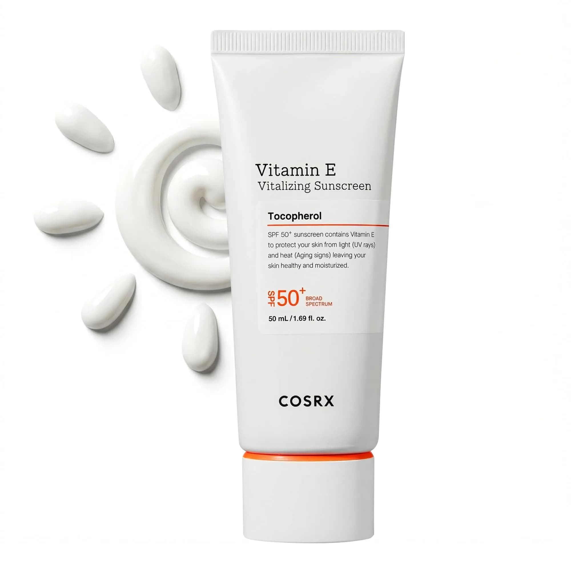 COSRX Vitamin E Sunscreen SPF 50 | Natural Glow, Oily Skin, 1.69 fl oz