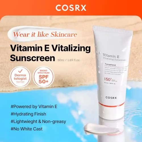 COSRX Vitamin E Sunscreen SPF 50 | Natural Glow, Oily Skin, 1.69 fl oz thumbnail 2