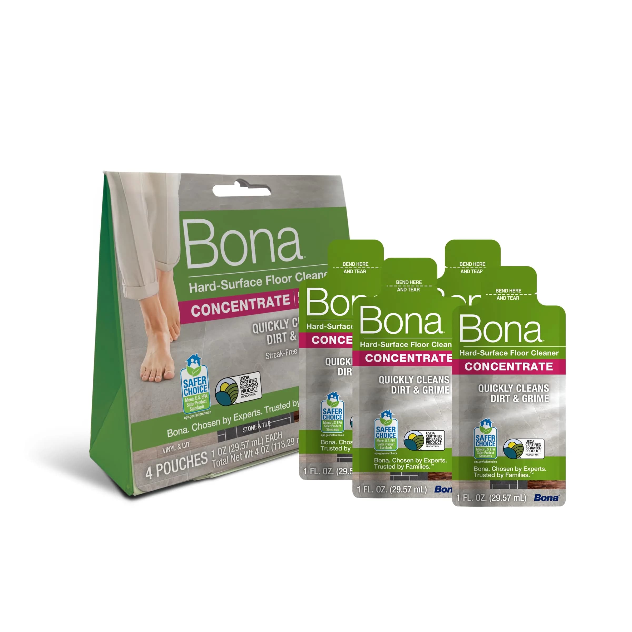Bona Multi-Surface Floor Cleaner Concentrate 1 fl oz (29.57 ml) 4-Pack | pH Neutral Formula for Stone, Tile, Laminate, Vinyl Floors