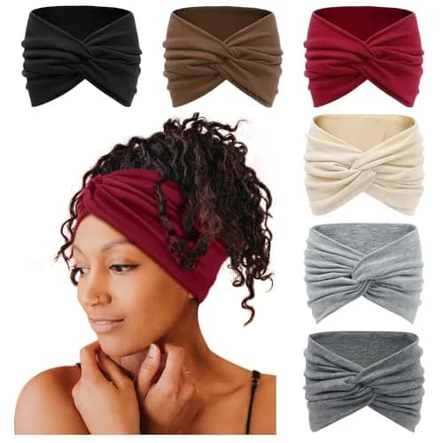 Tobeffect 7'' Extra Wide Headbands for Women, Large Thick Turban Head Wrap, Non Slip Workout Hair Accessories, 6 Pack | Boho Style, Breathable Polyester thumbnail 1