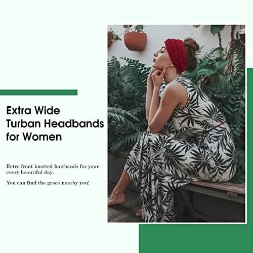 Tobeffect 7'' Extra Wide Headbands for Women, Large Thick Turban Head Wrap, Non Slip Workout Hair Accessories, 6 Pack | Boho Style, Breathable Polyester thumbnail 3