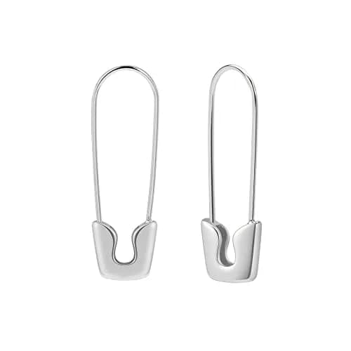 SANNYRA Silver Safety Pin Earrings for Women | Minimalist Dangle Hoop Paper Clip thumbnail 1