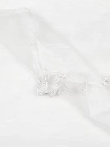 DUPATTA BAZAAR Women's White Linen Dupatta with Organza Border and Tassels | 2.4m Elegant Linen Dupatta thumbnail 4