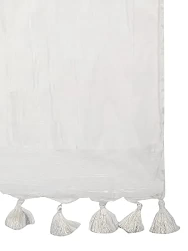 DUPATTA BAZAAR Women's White Linen Dupatta with Organza Border and Tassels | 2.4m Elegant Linen Dupatta thumbnail 5