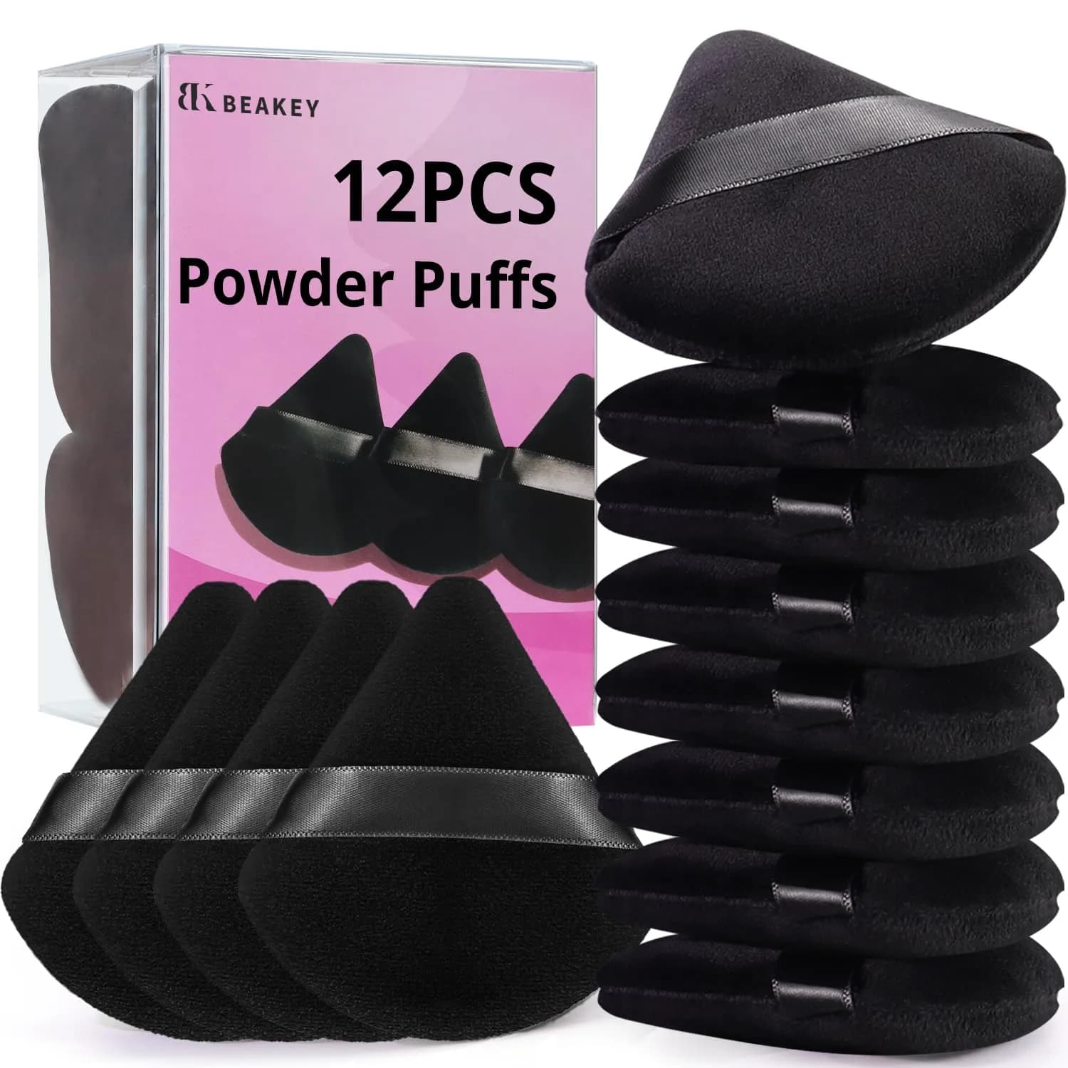BEAKEY Powder Puff 12pcs Face Triangle Powder Puffs for Loose & Foundation | Precise, Soft & Reusable