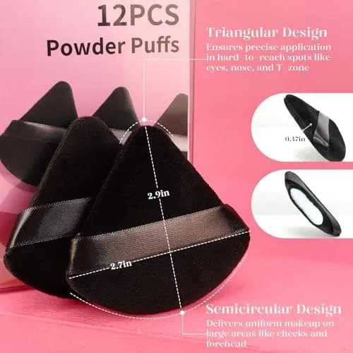 BEAKEY Powder Puff 12pcs Face Triangle Powder Puffs for Loose & Foundation | Precise, Soft & Reusable thumbnail 3