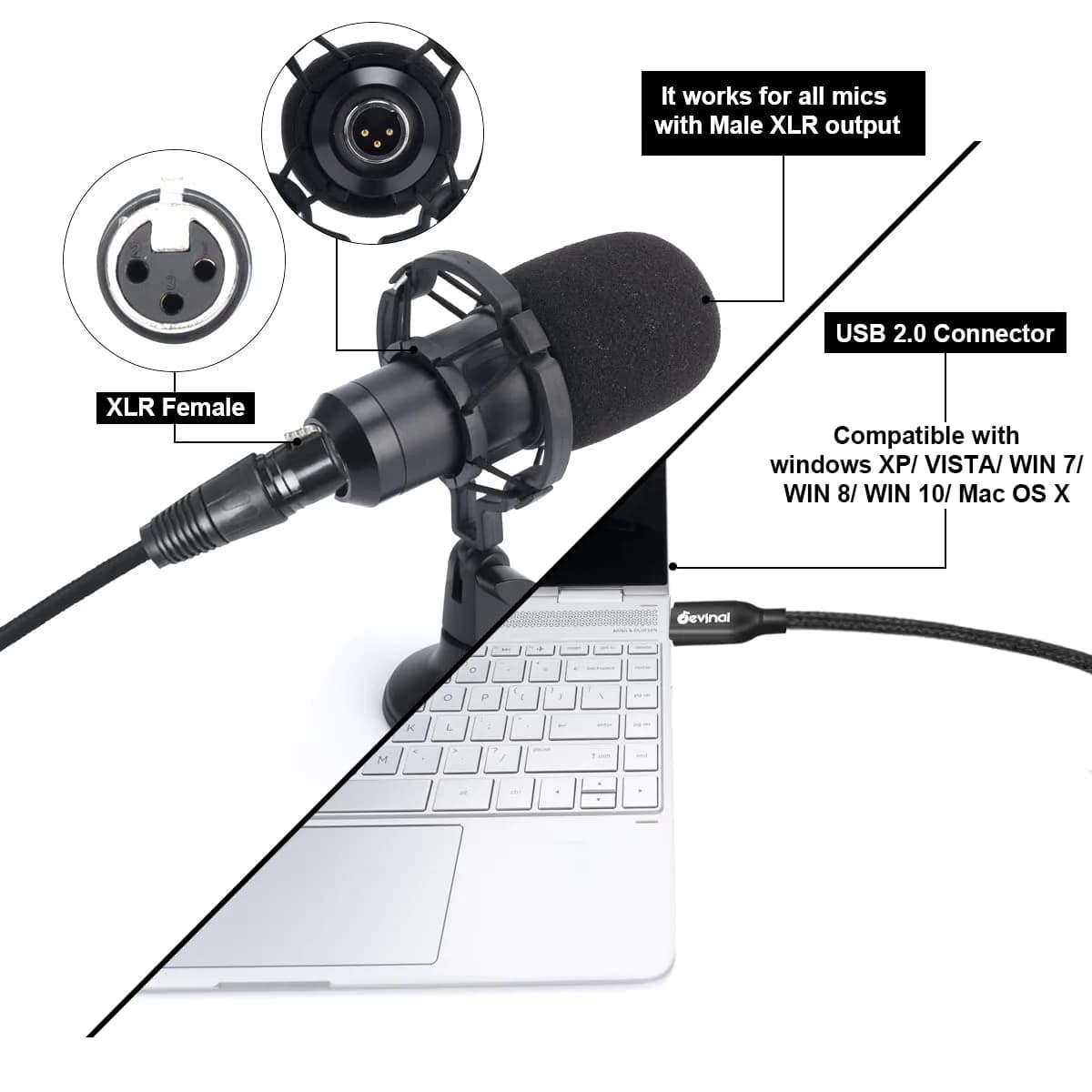 Devinal XLR to USB C Cable 3.05m (10 FT) | High Fidelity Digital Audio Recording - view 2