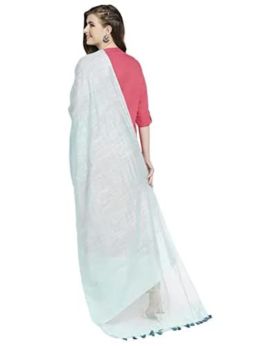 DUPATTA BAZAAR Light Blue Linen Dupatta with Organza Border & Tassels 240cm (94.49 inches) | Elegant Ethnic Wear for Occasions thumbnail 4