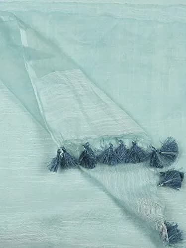 DUPATTA BAZAAR Light Blue Linen Dupatta with Organza Border & Tassels 240cm (94.49 inches) | Elegant Ethnic Wear for Occasions thumbnail 2