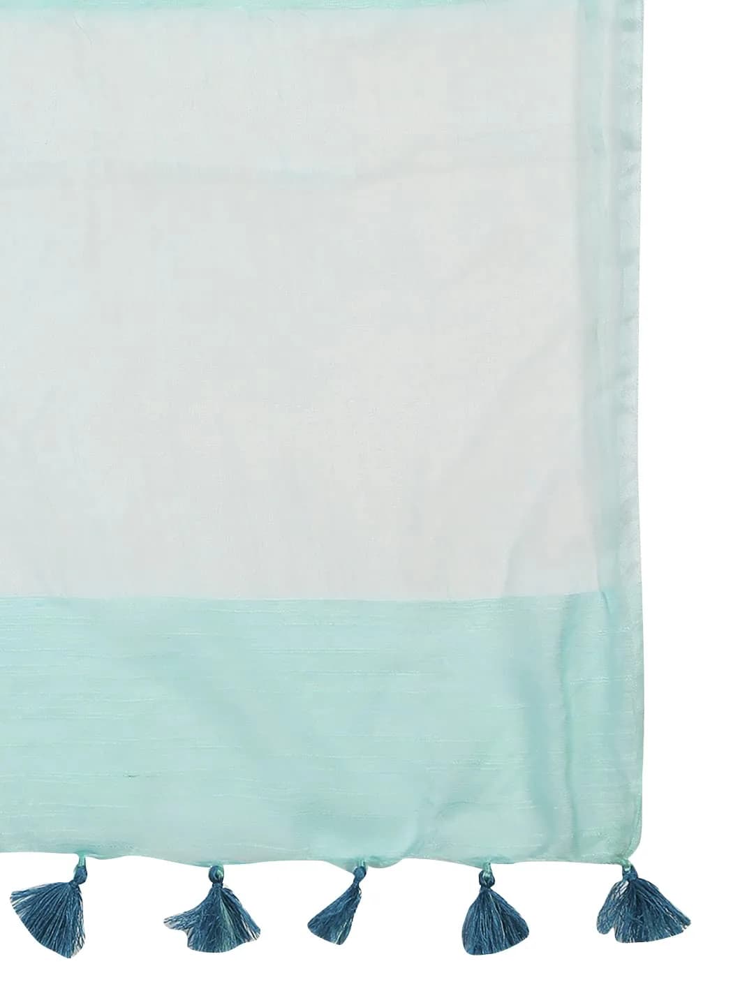 DUPATTA BAZAAR Light Blue Linen Dupatta with Organza Border & Tassels 240cm (94.49 inches) | Elegant Ethnic Wear for Occasions - view 3