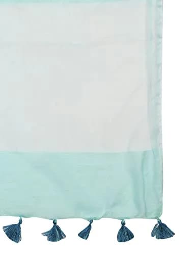 DUPATTA BAZAAR Light Blue Linen Dupatta with Organza Border & Tassels 240cm (94.49 inches) | Elegant Ethnic Wear for Occasions thumbnail 3