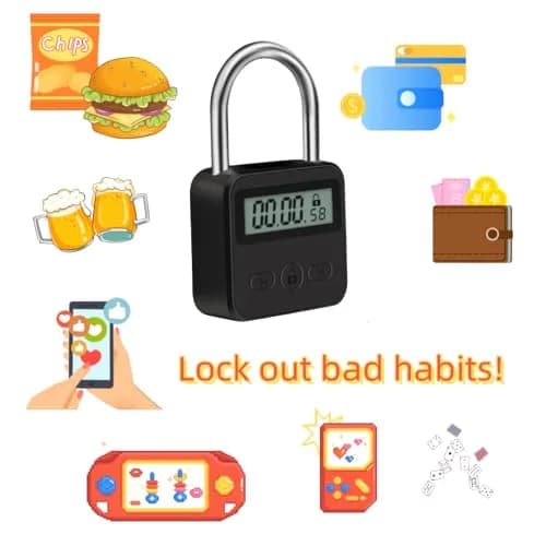 Enajucy Metal Timer Lock Black | Rechargeable Electronic Time Padlock with LCD Display thumbnail 5