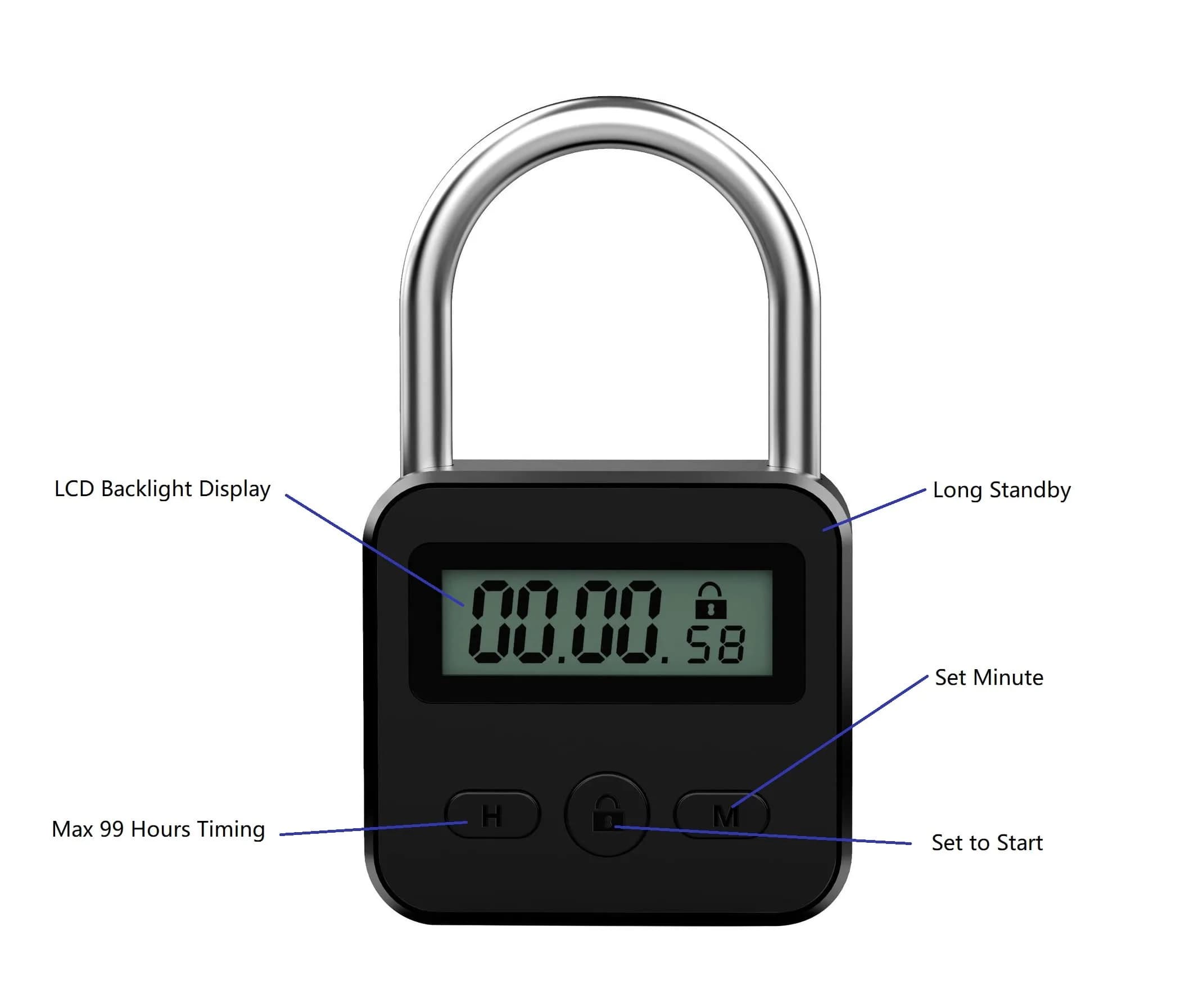 Enajucy Metal Timer Lock Black | Rechargeable Electronic Time Padlock with LCD Display - view 3