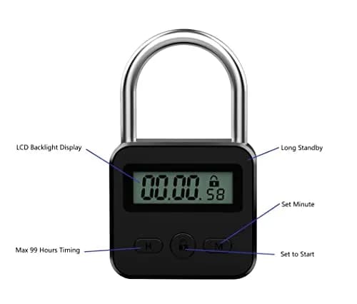 Enajucy Metal Timer Lock Black | Rechargeable Electronic Time Padlock with LCD Display thumbnail 3