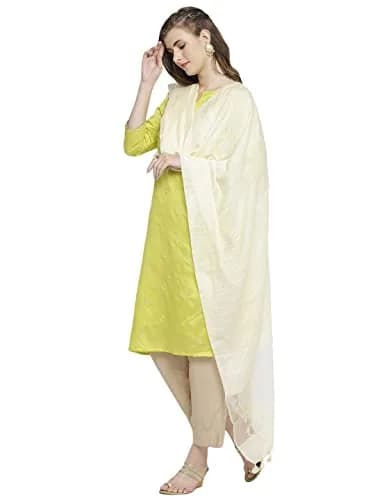 DUPATTA BAZAAR Cream Linen Dupatta with Organza Border and Tassels 2.4m (8.2 ft) | Imported Elegance for Indian Occasions thumbnail 5