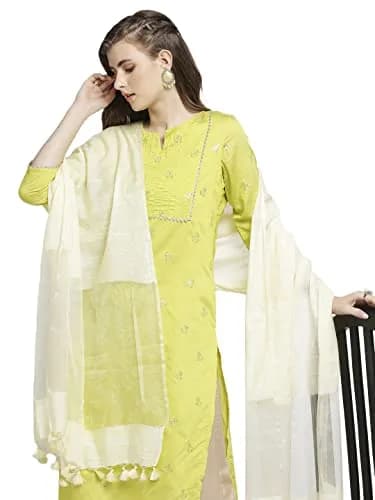DUPATTA BAZAAR Cream Linen Dupatta with Organza Border and Tassels 2.4m (8.2 ft) | Imported Elegance for Indian Occasions thumbnail 7