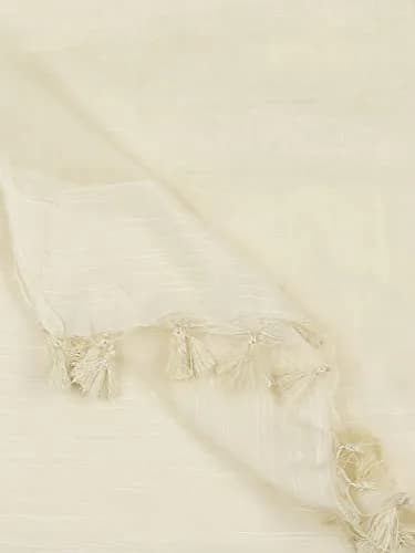 DUPATTA BAZAAR Cream Linen Dupatta with Organza Border and Tassels 2.4m (8.2 ft) | Imported Elegance for Indian Occasions thumbnail 2