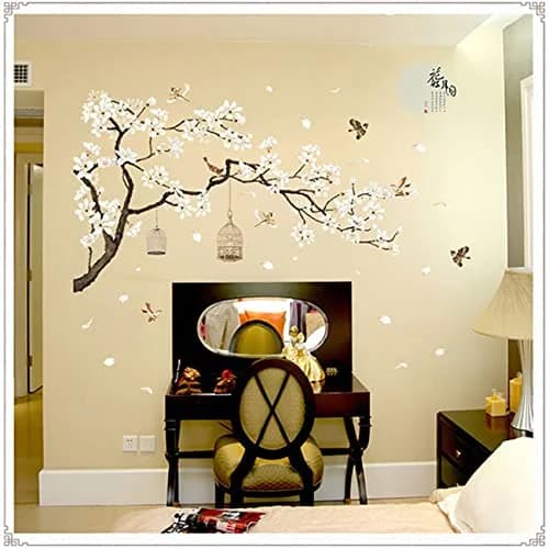 BWCXXZH Large White Flower Wall Stickers 50"x74" | Removable DIY Cherry Blossom Tree Wall Murals for Home Decor thumbnail 5